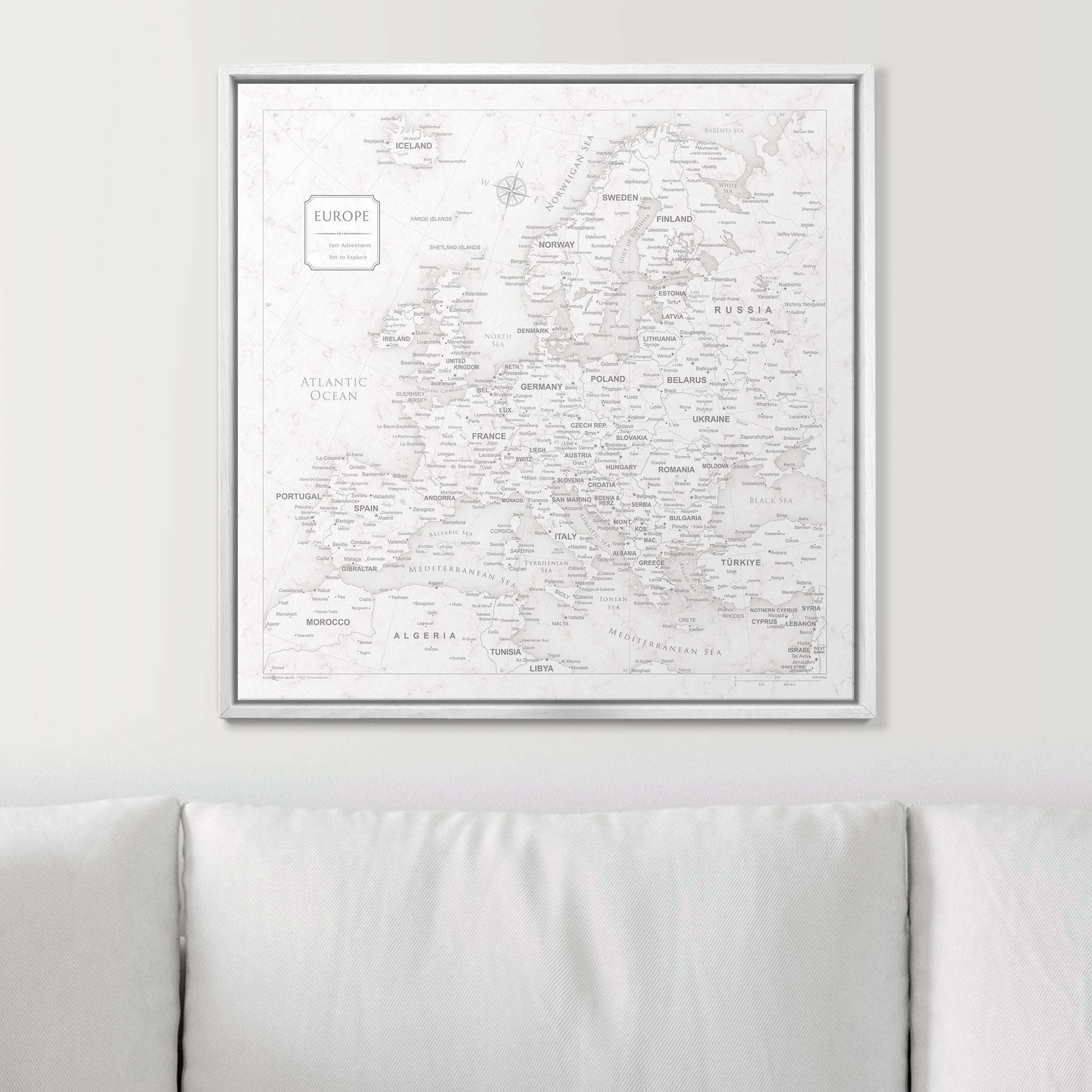 Push Pin Europe Map (Pin Board) - Classic Marble CM Pin Board