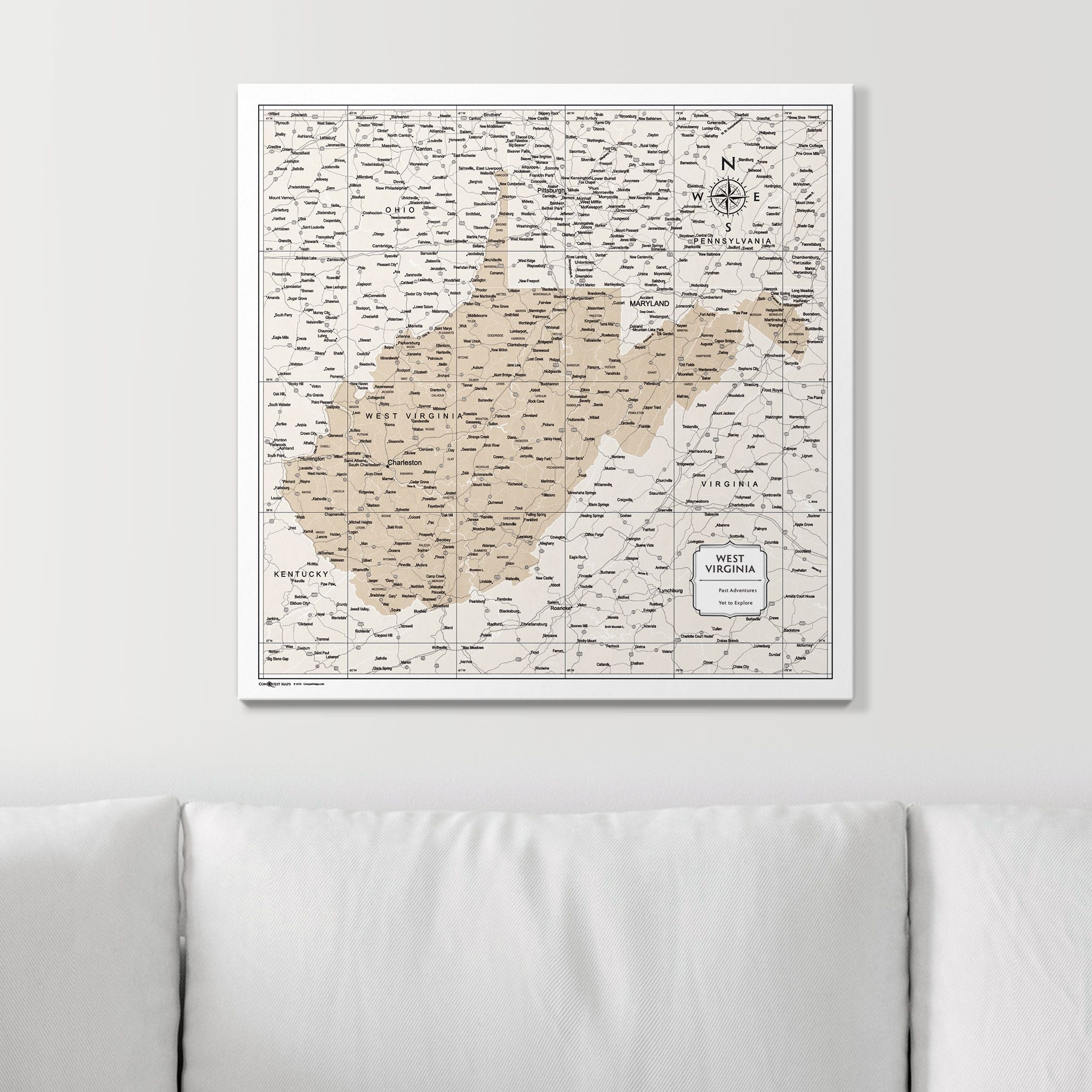 Push Pin West Virginia Map (Pin Board) - Light Brown Color Splash CM Pin Board
