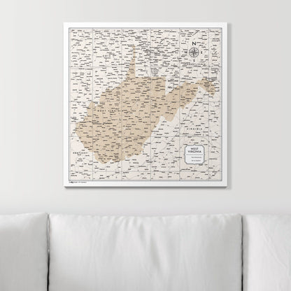 Push Pin West Virginia Map (Pin Board) - Light Brown Color Splash CM Pin Board