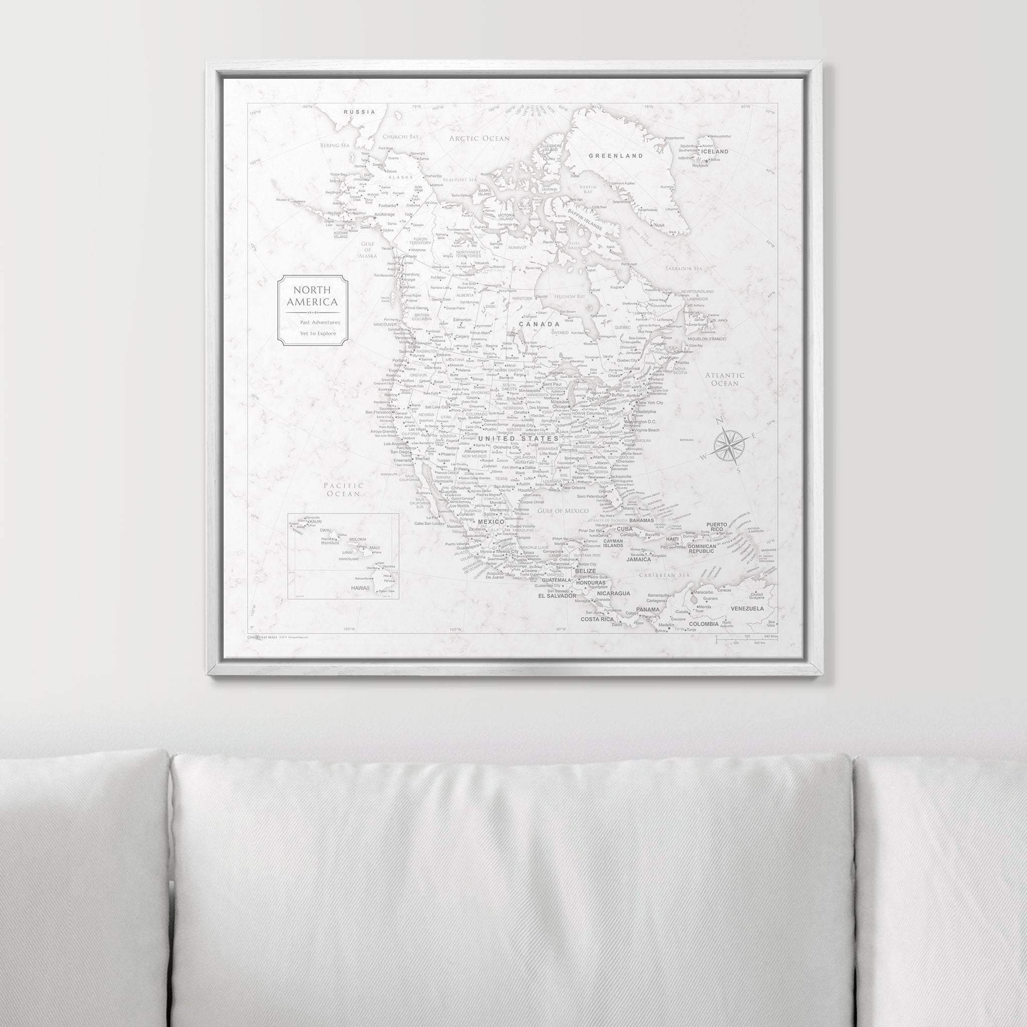 Push Pin North America Map (Pin Board) - Classic Marble CM Pin Board