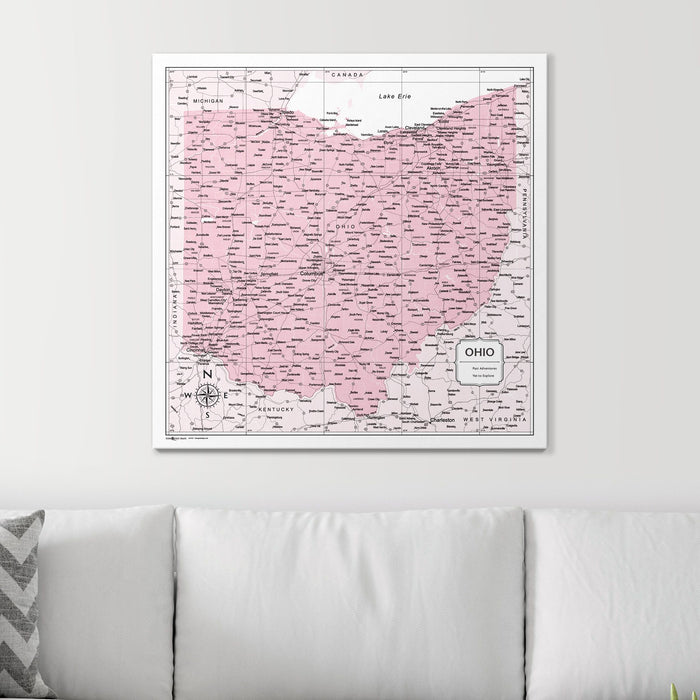 Push Pin Ohio Map (Pin Board) - Pink Color Splash