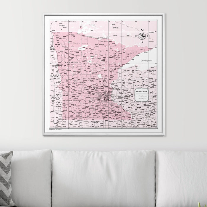 Push Pin Minnesota Map (Pin Board) - Pink Color Splash CM Pin Board