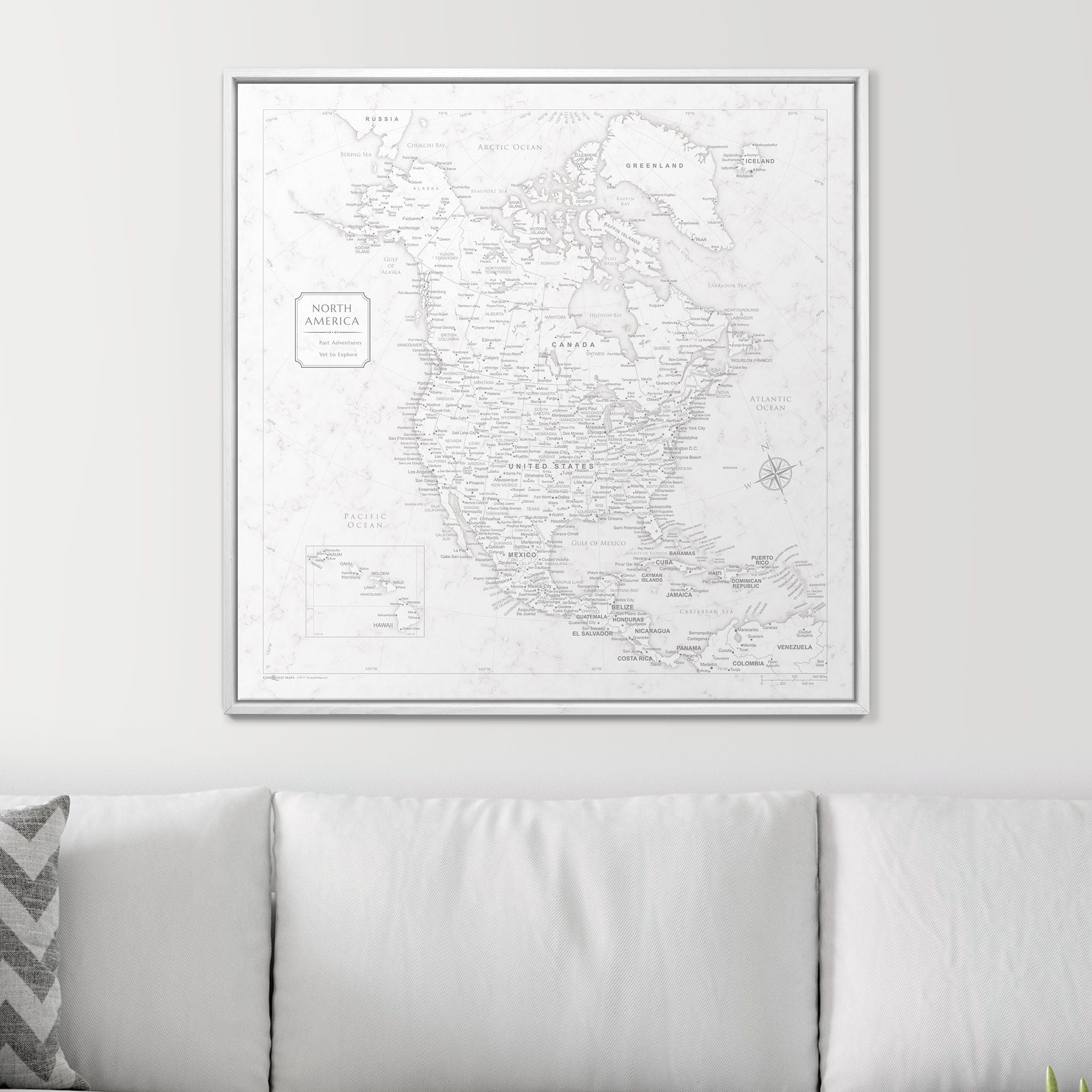 Push Pin North America Map (Pin Board) - Classic Marble CM Pin Board