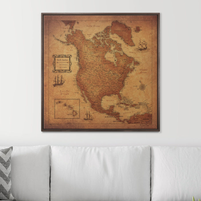 Push Pin North America Map (Pin Board) - Golden Aged