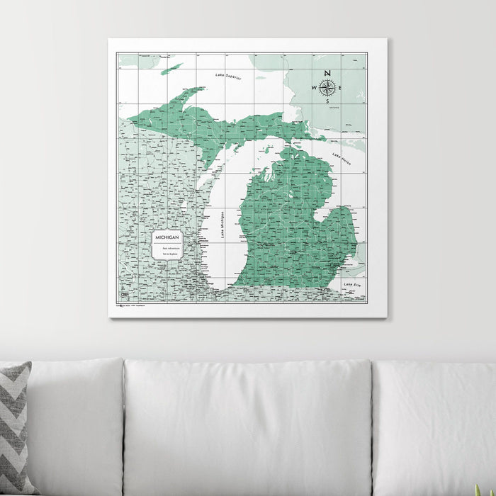 Push Pin Michigan Map (Pin Board) - Green Color Splash