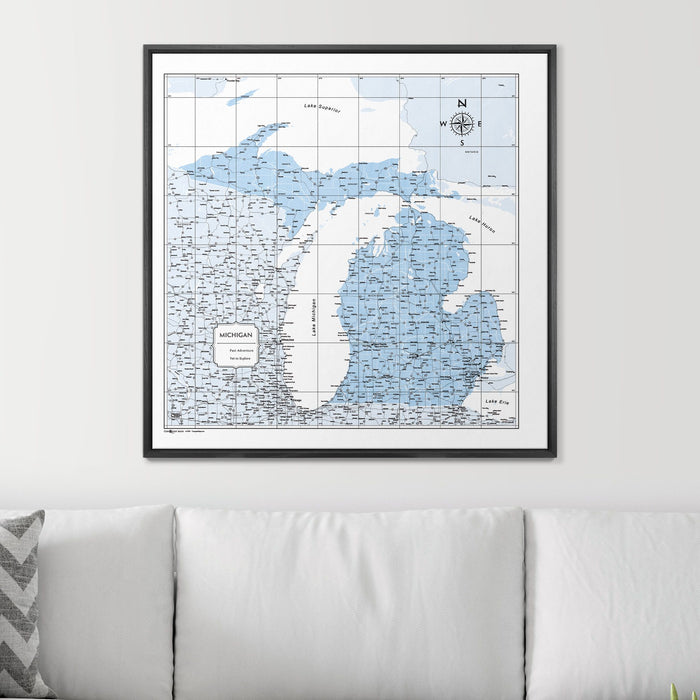 Push Pin Michigan Map (Pin Board) - Light Blue Color Splash