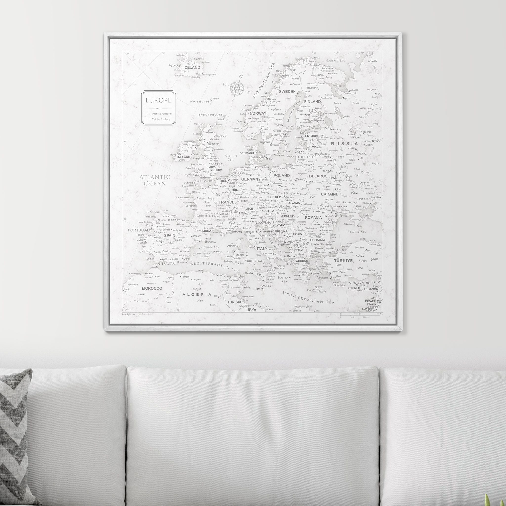Push Pin Europe Map (Pin Board) - Classic Marble CM Pin Board