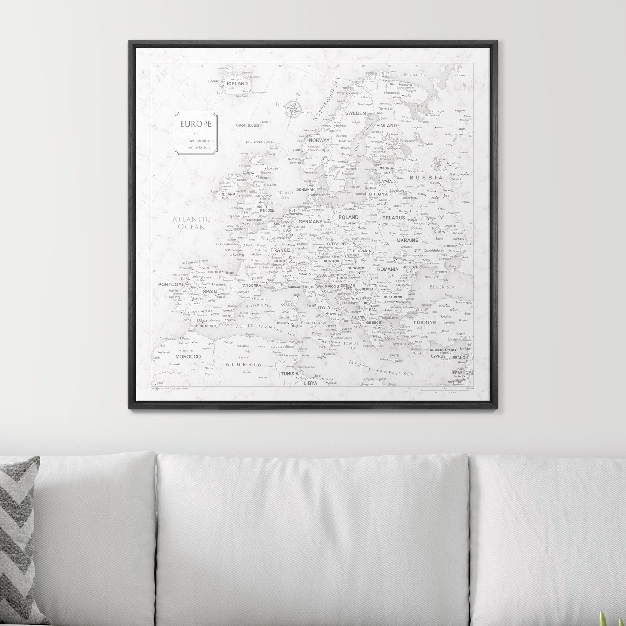 Push Pin Europe Map (Pin Board) - Classic Marble CM Pin Board