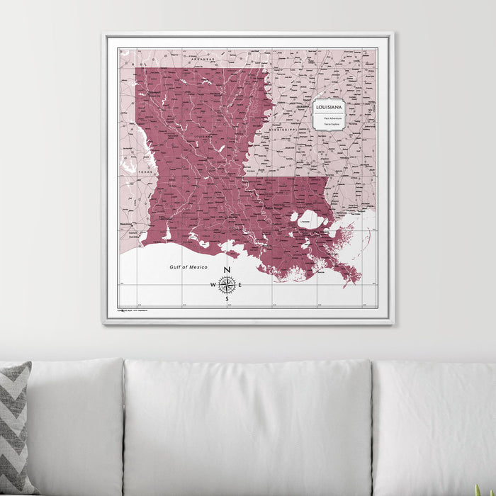Push Pin Louisiana Map (Pin Board) - Burgundy Color Splash