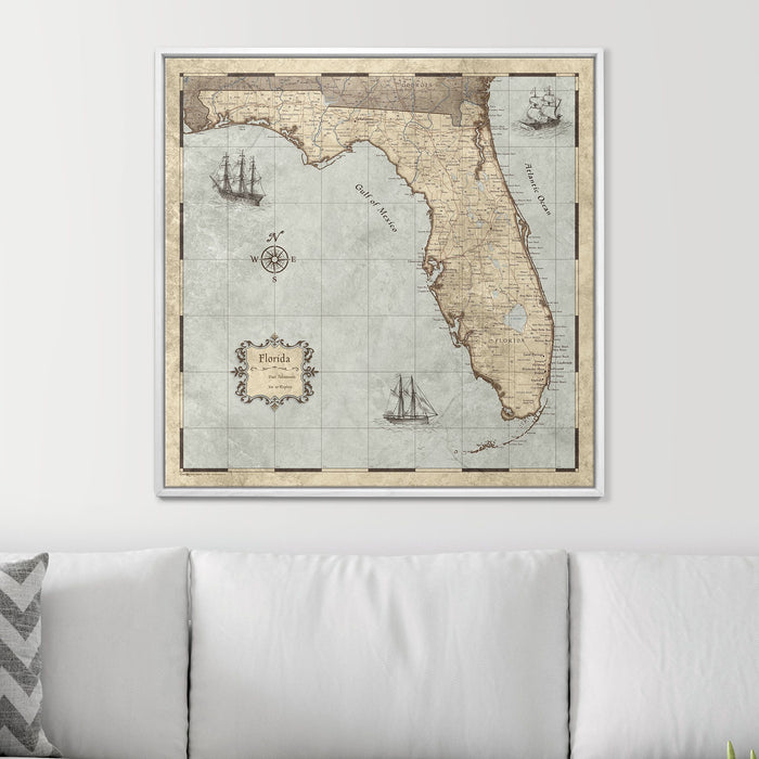Push Pin Florida Map (Pin Board) - Rustic Vintage