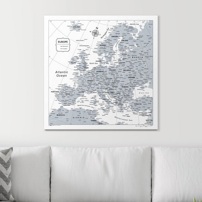 Push Pin Europe Map (Pin Board) - Light Gray Color Splash CM Pin Board