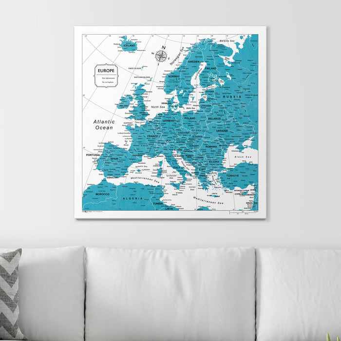 Push Pin Europe Map (Pin Board) - Teal Color Splash CM Pin Board