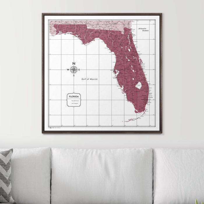 Push Pin Florida Map (Pin Board) - Burgundy Color Splash CM Pin Board