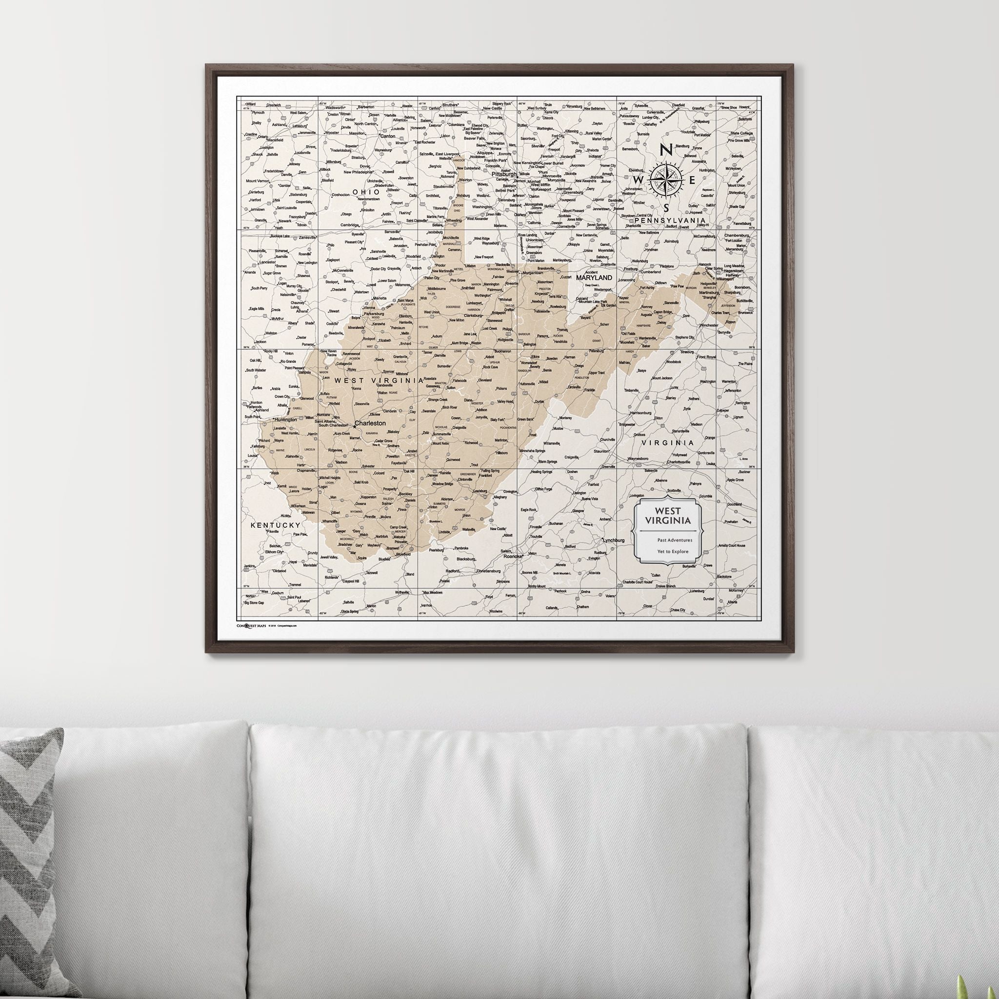 Push Pin West Virginia Map (Pin Board) - Light Brown Color Splash CM Pin Board