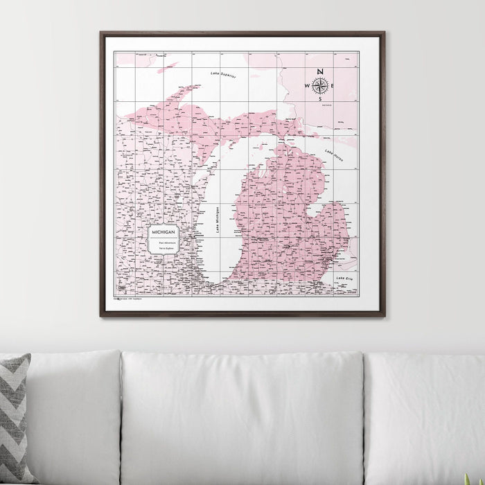 Push Pin Michigan Map (Pin Board) - Pink Color Splash CM Pin Board