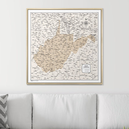 Push Pin West Virginia Map (Pin Board) - Light Brown Color Splash CM Pin Board