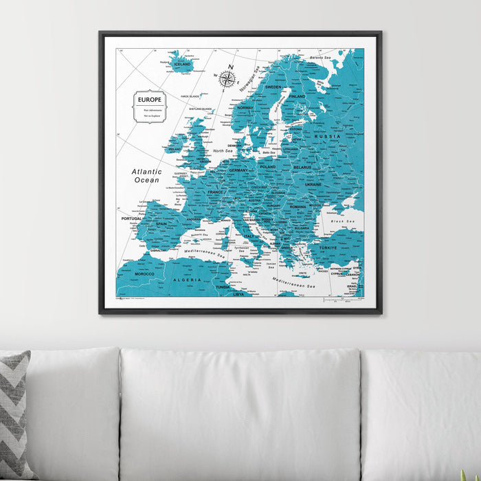 Push Pin Europe Map (Pin Board) - Teal Color Splash