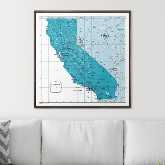 Push Pin California Map (Pin Board) - Teal Color Splash