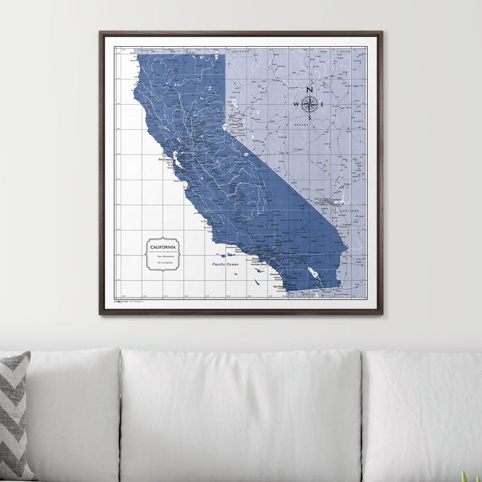 Push Pin California Map (Pin Board) - Navy Color Splash