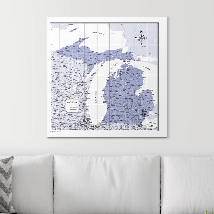 Push Pin Michigan Map (Pin Board) - Purple Color Splash