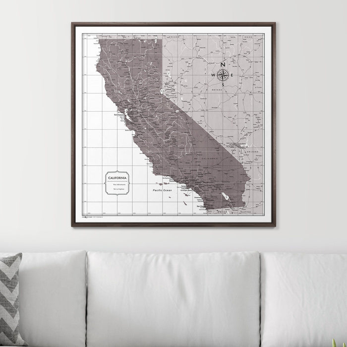 Push Pin California Map (Pin Board) - Dark Brown Color Splash