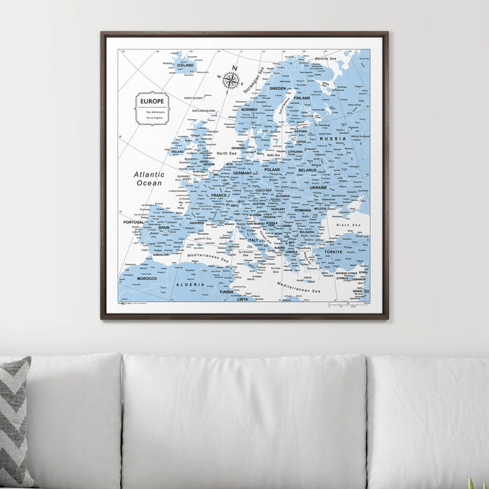 Push Pin Europe Map (Pin Board) - Light Blue Color Splash CM Pin Board