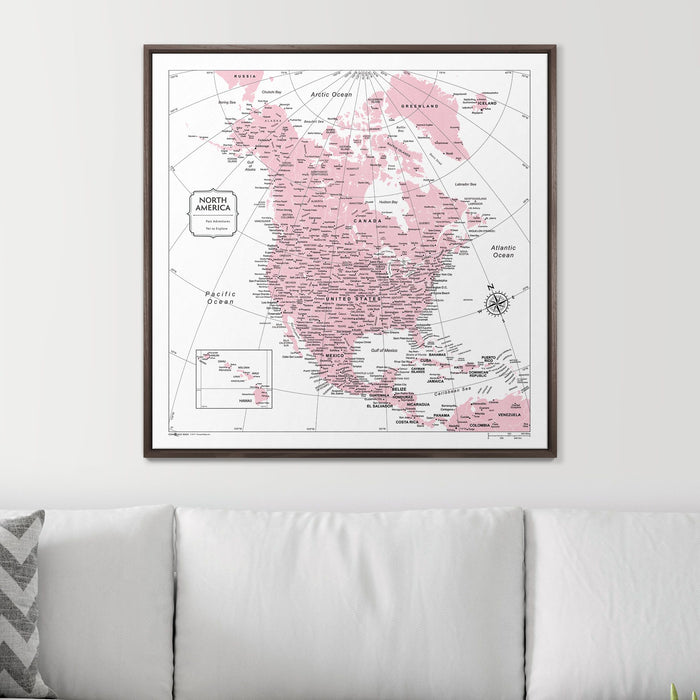Push Pin North America Map (Pin Board) - Pink Color Splash