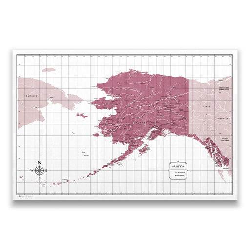 Alaska Map Poster - Burgundy Color Splash