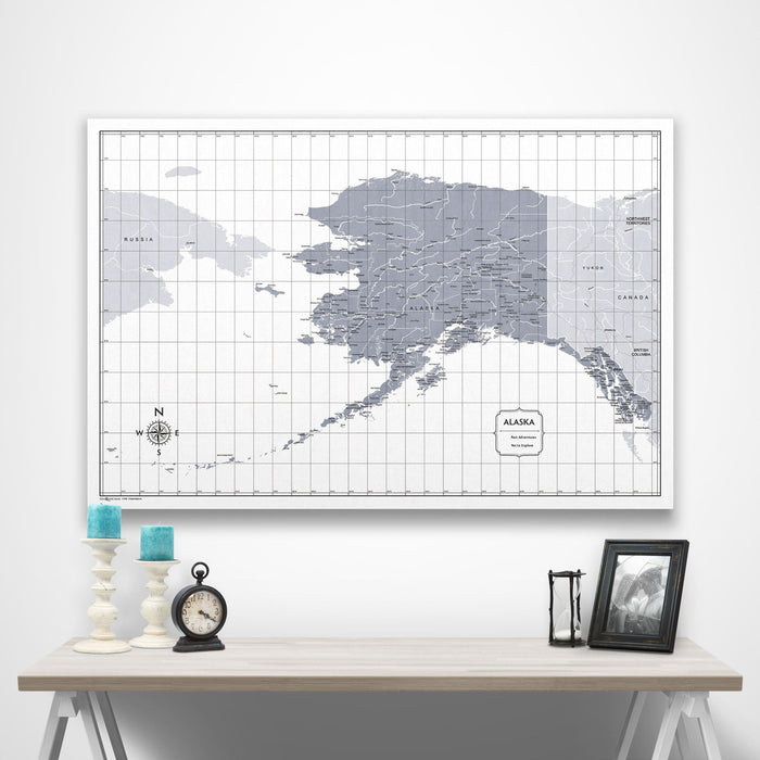 Alaska Map Poster - Dark Gray Color Splash CM Poster