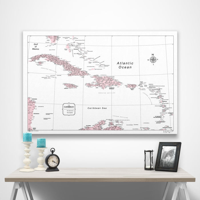 Caribbean Poster Map - Pink Color Splash CM Poster