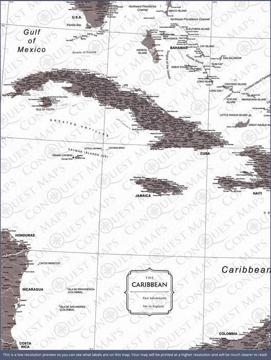 Caribbean Poster Map - Dark Brown Color Splash CM Poster