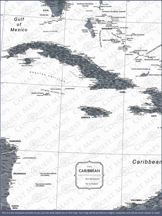 Caribbean Poster Map - Dark Gray Color Splash CM Poster