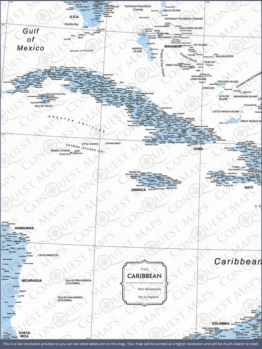 Push Pin Caribbean Map (Pin Board) - Light Blue Color Splash