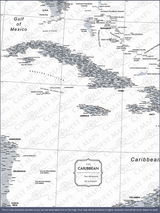 Push Pin Caribbean Map (Pin Board/Poster) - Light Gray Color Splash