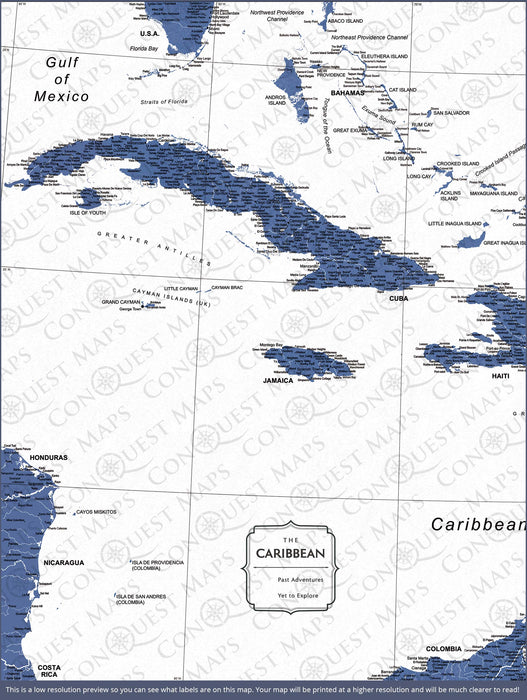 Caribbean Poster Map - Navy Color Splash CM Poster