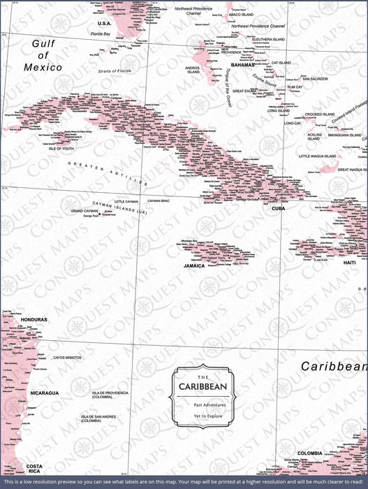Push Pin Caribbean Map (Pin Board) - Pink Color Splash CM Pin Board