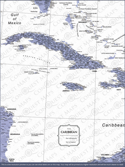Caribbean Poster Map - Purple Color Splash CM Poster