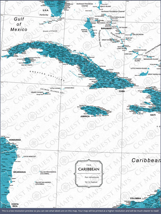 Caribbean Poster Map - Teal Color Splash CM Poster