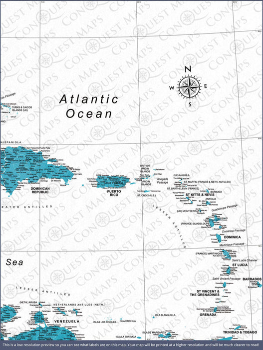 Push Pin Caribbean Map (Pin Board) - Teal Color Splash