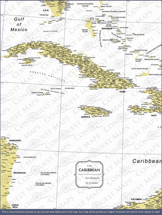 Caribbean Poster Map - Yellow Color Splash CM Poster