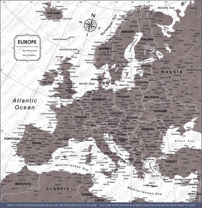 Europe Map Poster - Dark Brown Color Splash CM Poster