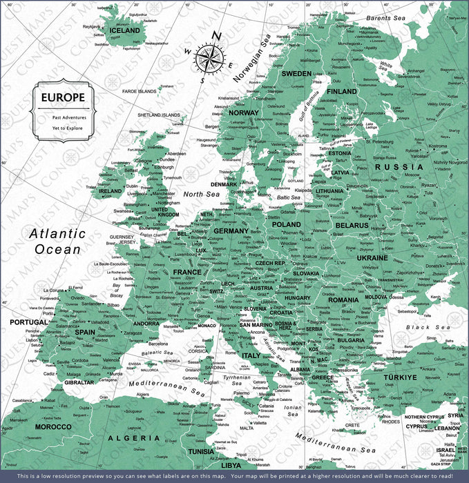 Push Pin Europe Map (Pin Board) - Green Color Splash