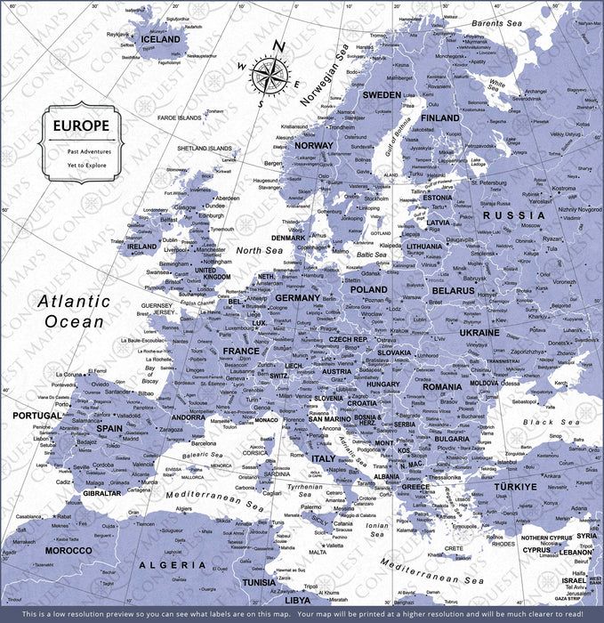Europe Map Poster - Purple Color Splash CM Poster