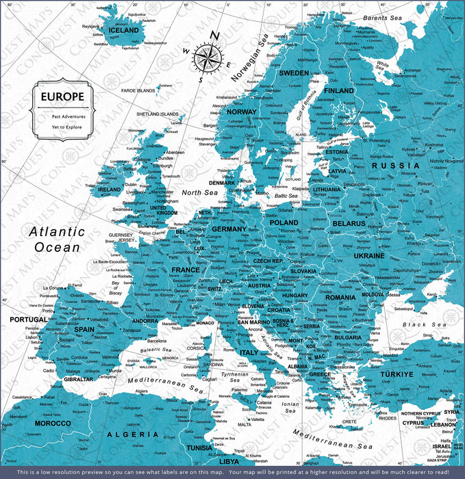 Push Pin Europe Map (Pin Board) - Teal Color Splash