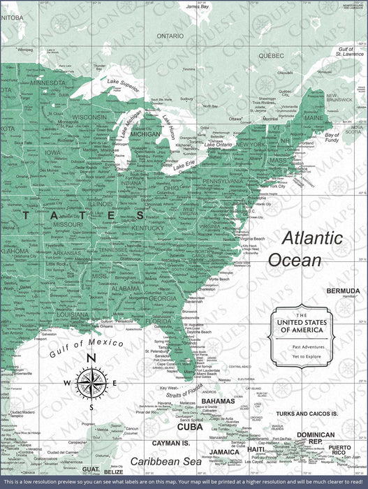 Push Pin USA Map (Pin Board) - Green Color Splash CM Pin Board