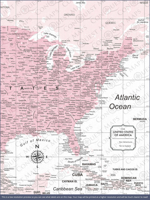 Push Pin USA Map (Pin Board) - Pink Color Splash