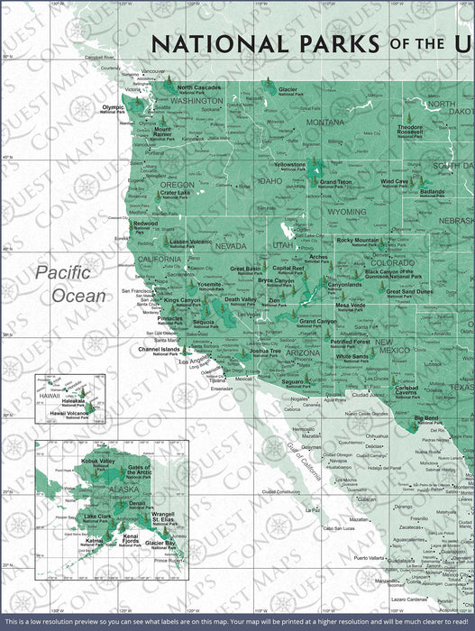 Push Pin National Parks Map (Pin Board) - Green Color Splash CM Pin Board
