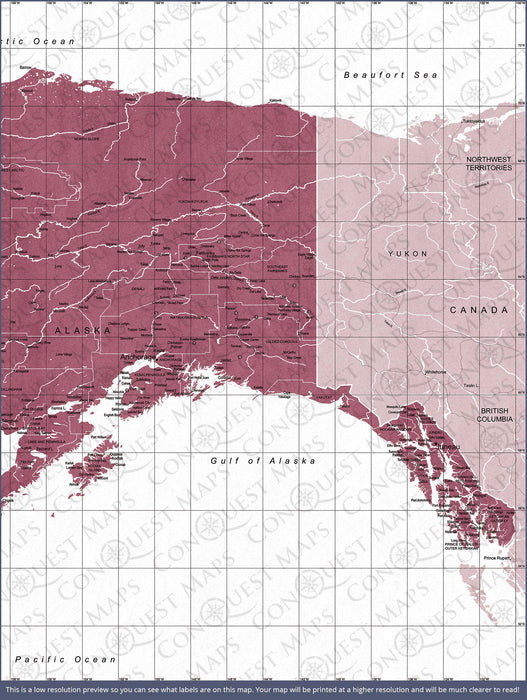 Push Pin Alaska Map (Pin Board) - Burgundy Color Splash