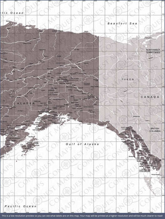 Push Pin Alaska Map (Pin Board) - Dark Brown Color Splash