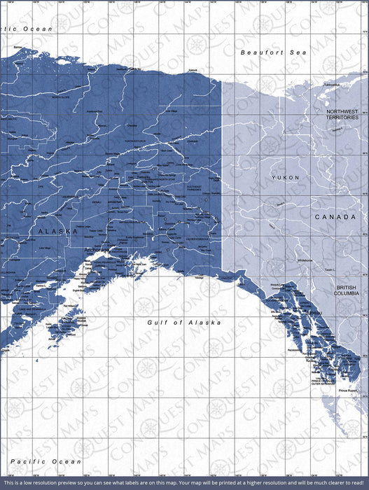 Push Pin Alaska Map (Pin Board) - Navy Color Splash